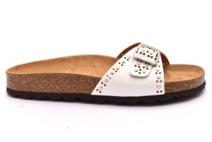 GRUNLAND SARA CB1580 70 BIANCO scarpe ciabatte donna estive plantare sottopiede sughero fibbie borchie