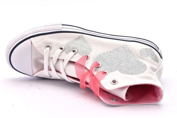 CONVERSE ALL STAR 660971C scarpe sneakers bambina primavera estate estive alte bianche argento cuore glitter