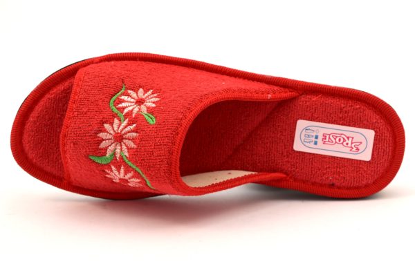 3ROSE 111 ROSSO scarpe ciabatte pantofole donna estive spugna aperte cotone zeppa antiscivolo