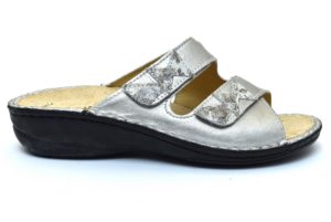 GRUNLAND DARA CE0662 68 ARGENTO ciabatte pantofole donna estive plantare estraibile sottopiede in sughero chiusura a strappo