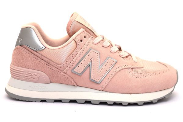 NEW BALANCE WL574OPS ROSA Argento Scarpe Sneaker Donna Stringate Vera pelle
