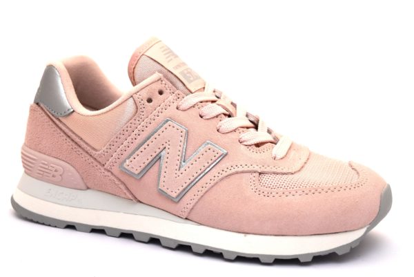 NEW BALANCE WL574OPS ROSA Argento Scarpe Sneaker Donna Stringate Vera pelle