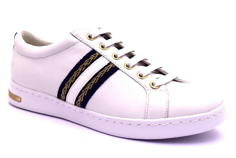 Geox d921ba 08554 c1000 jaysen bianco blu oro scarpe sneaker donna vera pelle stringate