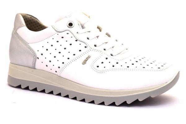 igieco 3158811 bianco sneaker scarpe donna zeppa traforata lacci vera pelle tempo libero sottopiede estraibile made in italy