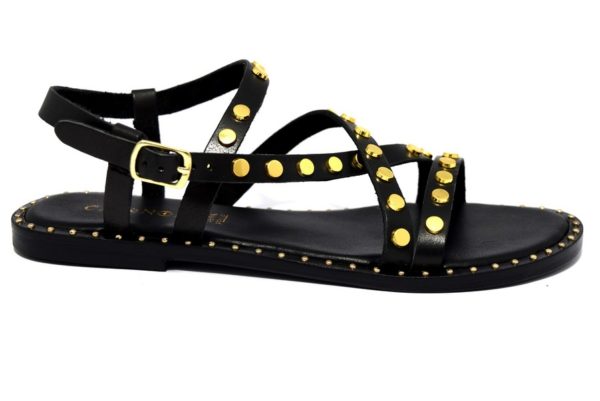 cafènoir ige124 010 nero oro ge124 sandali donna cinturino borchie vera pelle
