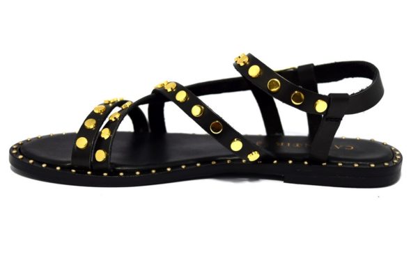 cafènoir ige124 010 nero oro ge124 sandali donna cinturino borchie vera pelle