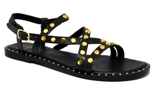 cafènoir ige124 010 nero oro ge124 sandali donna cinturino borchie vera pelle