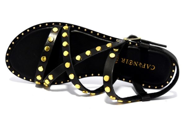 cafènoir ige124 010 nero oro ge124 sandali donna cinturino borchie vera pelle