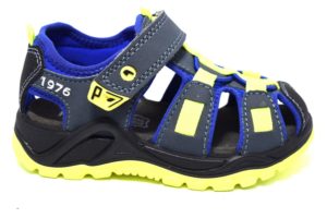 primigi 3397622 avio blu giallo sandali da bambino chiusi a gabbia regolabili con uno strappo