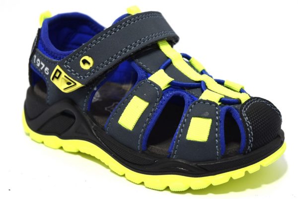 primigi 3397622 avio blu giallo sandali da bambino chiusi a gabbia regolabili con uno strappo