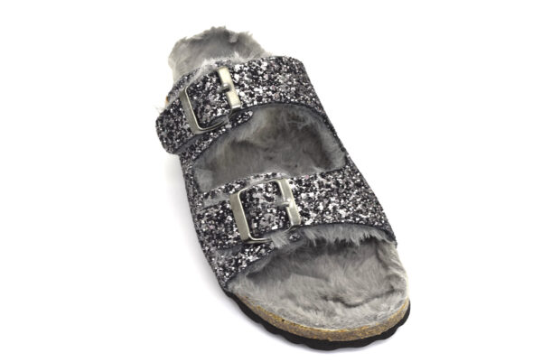 amix diamond c2878 a121 1a3s grigio ciabatte pantofole glitter pelliccia da infilare plantare in sughero aperte in punta invernali da donna collezione autunno inverno
